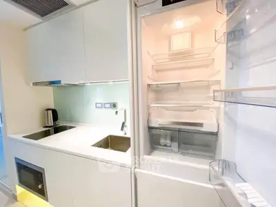 Modern kitchen with sleek white cabinets and built-in appliances