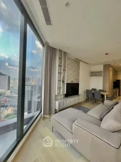 Luxurious living room with panoramic city view and modern decor