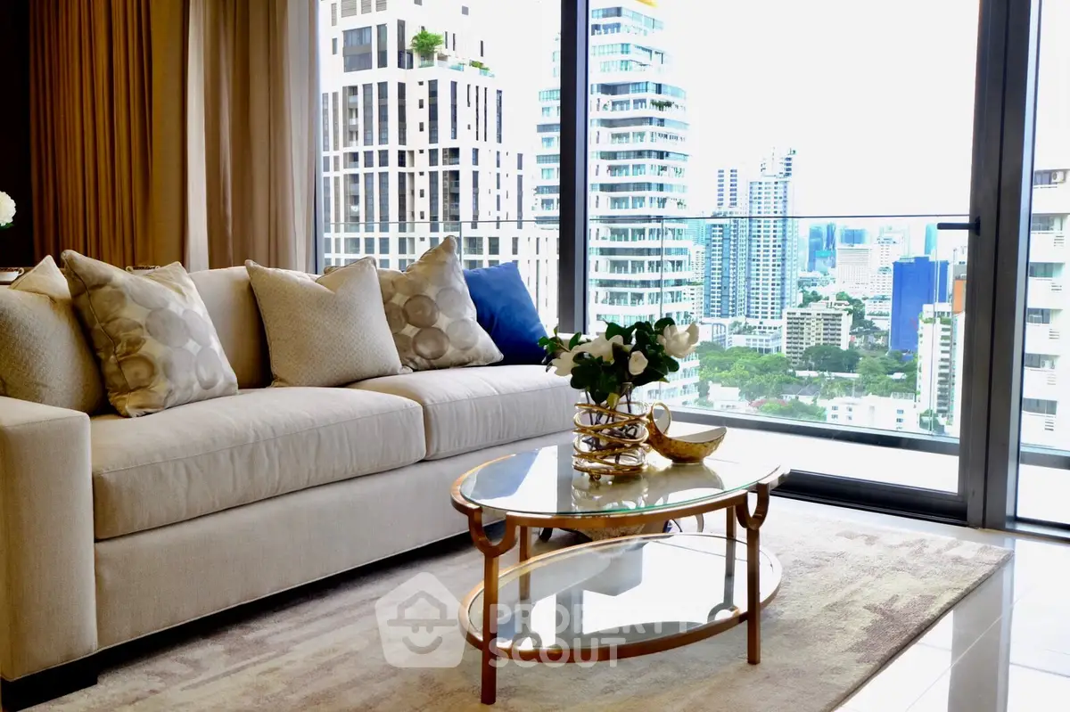 Luxurious living room with stunning city view and elegant decor