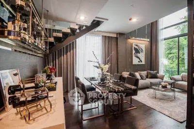 Luxurious modern living room with high ceilings and elegant decor