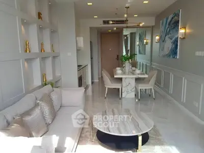 Luxurious modern living room with elegant dining area and stylish decor