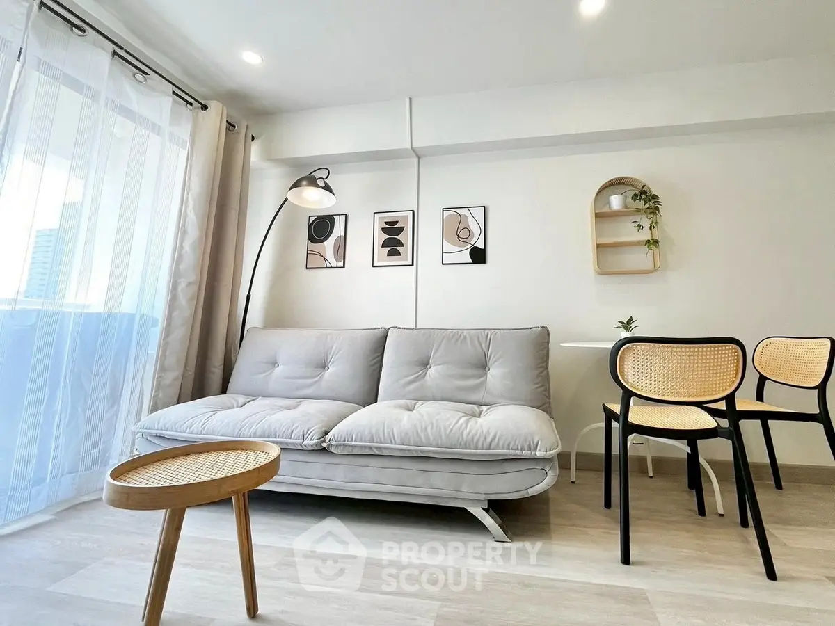 Modern living room with stylish decor and cozy seating area