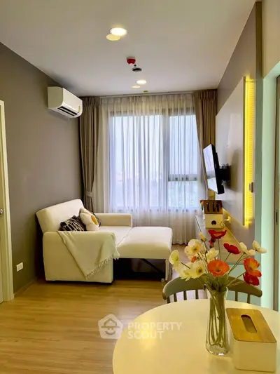 Cozy living room with modern decor and natural light