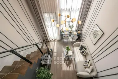 Luxurious modern living room with high ceilings and elegant decor