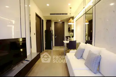 Modern living room with sleek design and cozy ambiance