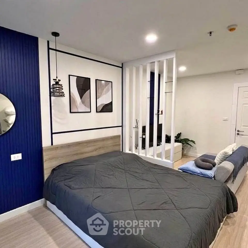 Modern bedroom with stylish decor and cozy ambiance
