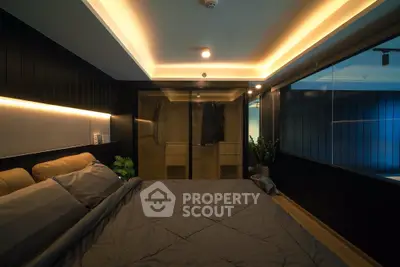 Luxurious modern bedroom with ambient lighting and sleek design