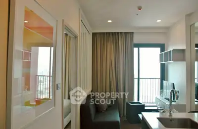 Modern living room with balcony view and stylish decor