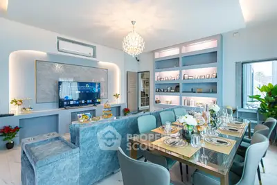 Luxurious modern living room with elegant dining area and stylish decor