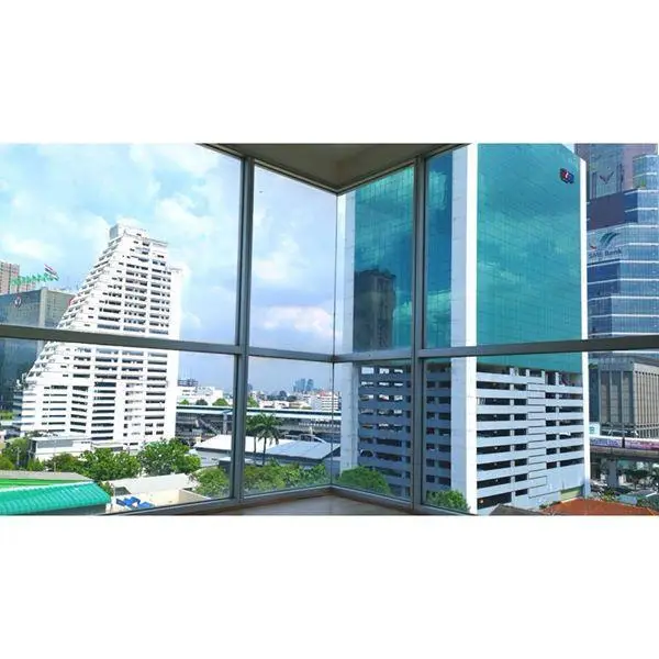 Stunning cityscape view from a modern high-rise apartment window.