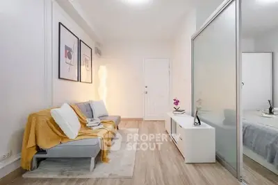 Modern living room with cozy sofa and stylish decor in a bright apartment