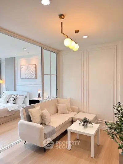 Elegant living room with modern decor and cozy ambiance