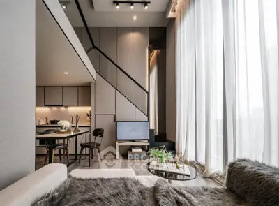 Luxurious modern living room with high ceilings and elegant decor