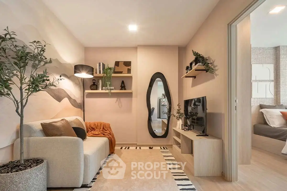 Stylish living room with modern decor and cozy ambiance