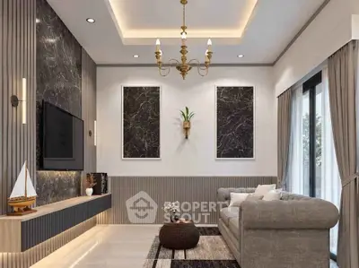 Luxurious living room with elegant decor and modern lighting