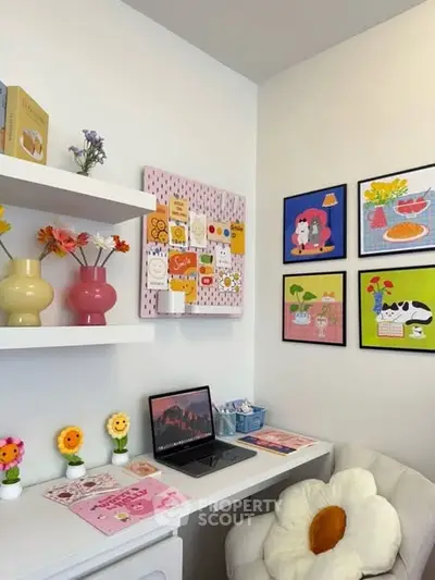 Charming study nook with colorful decor and cozy seating