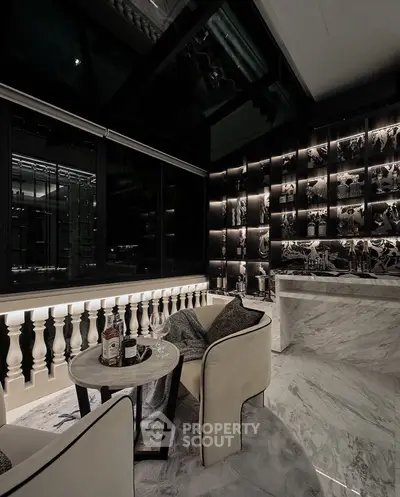 Luxurious modern living room with marble flooring and elegant lighting