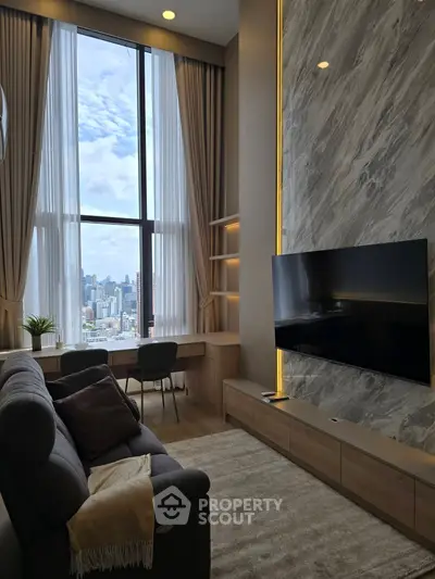 Luxurious high-rise living room with stunning city view and modern decor