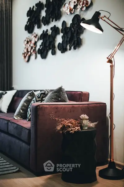 Stylish living room with modern decor and cozy sofa