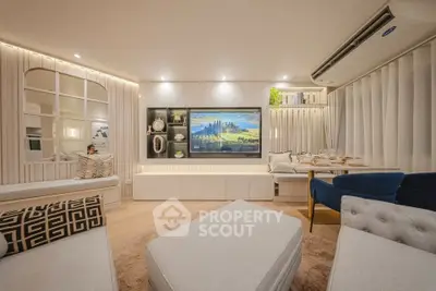 Luxurious modern living room with elegant decor and ambient lighting
