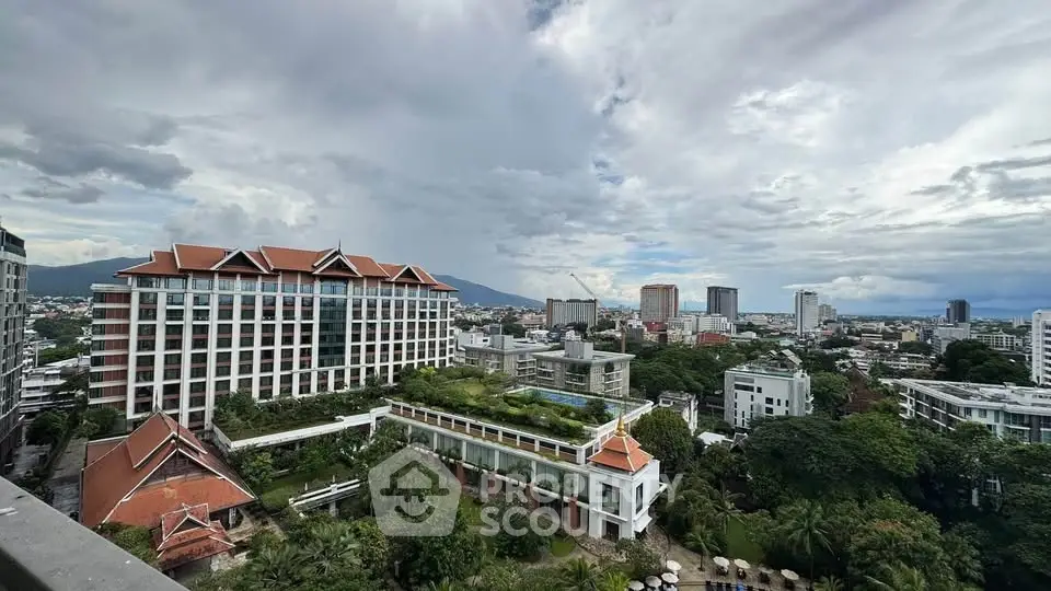Stunning cityscape view with lush greenery and modern architecture