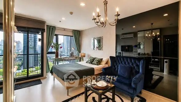 Luxurious modern bedroom with city view and elegant decor