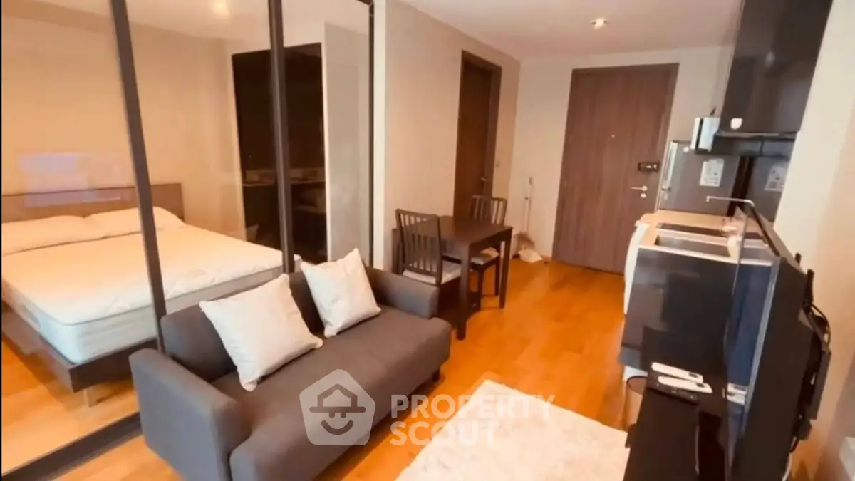 Modern studio apartment with open layout and stylish furnishings