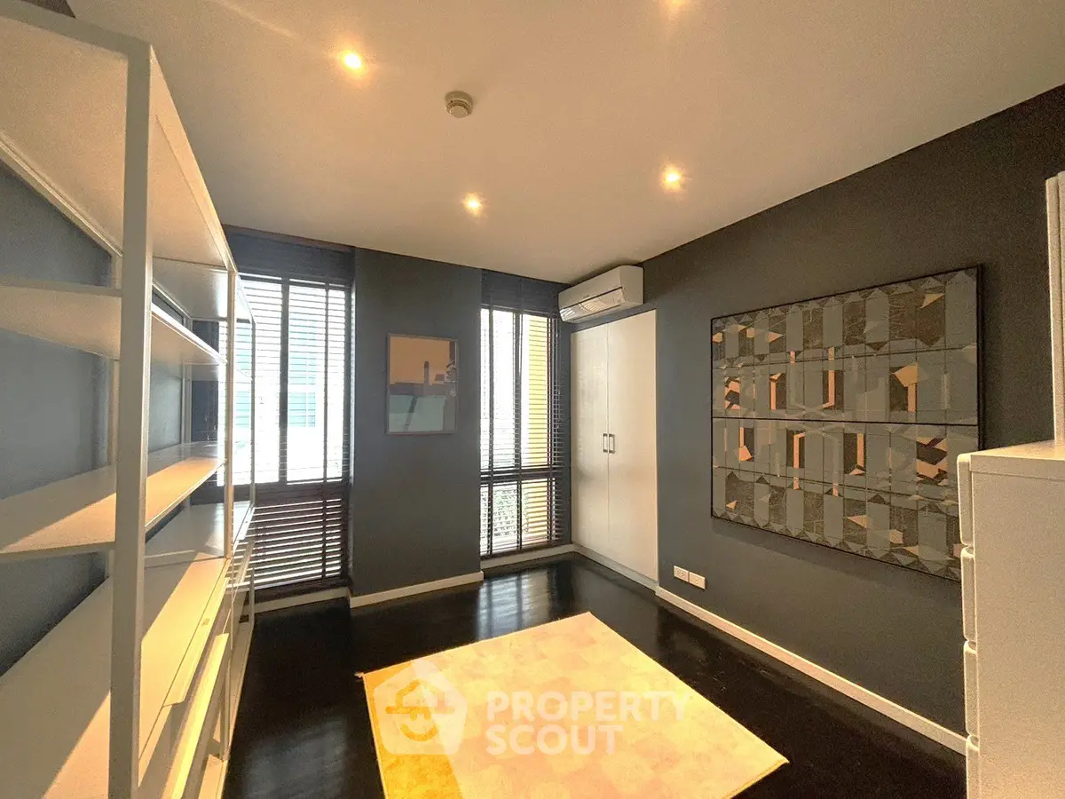 Modern study room with sleek design and ample natural light