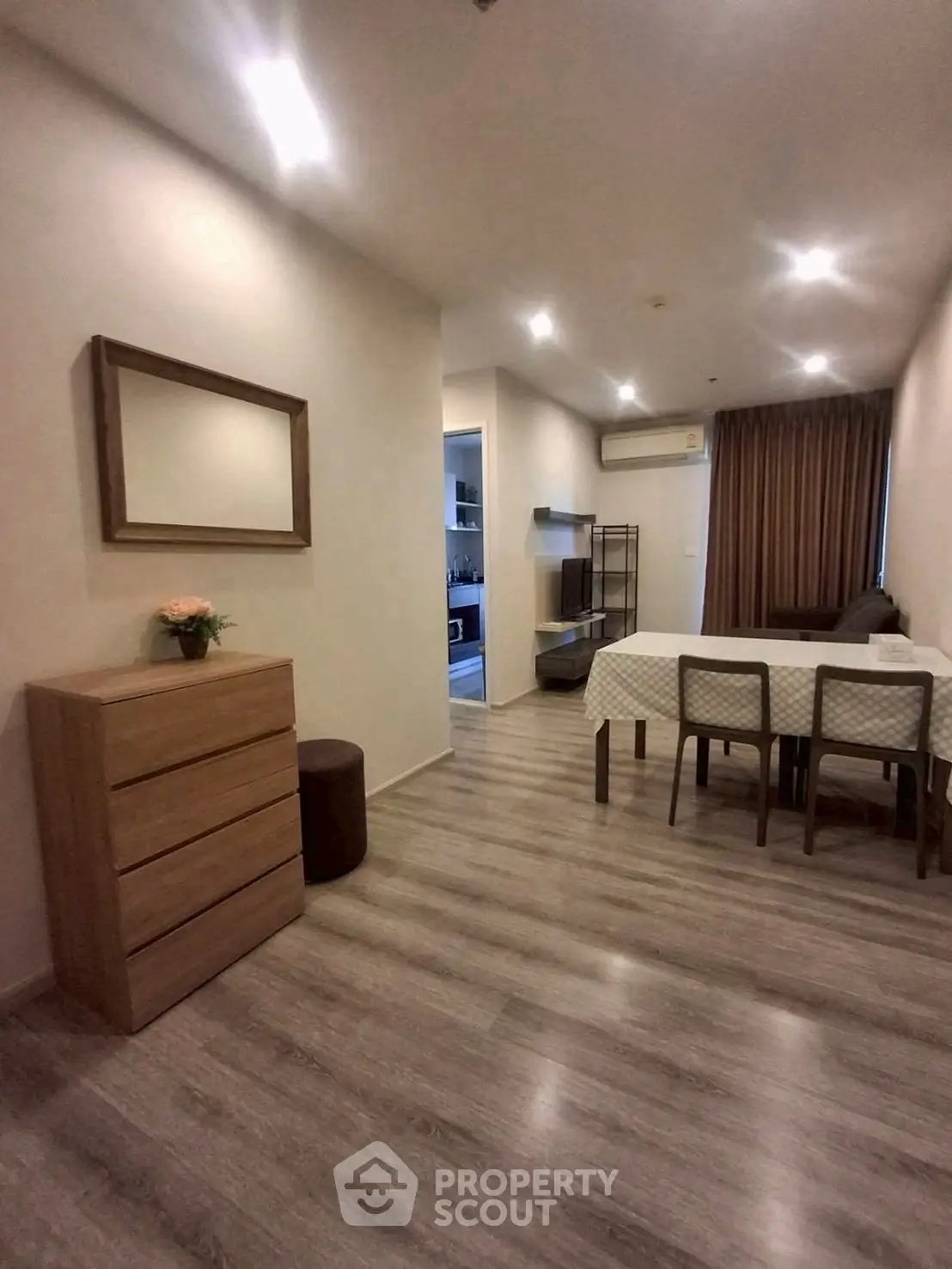 Modern living room with dining area and stylish decor