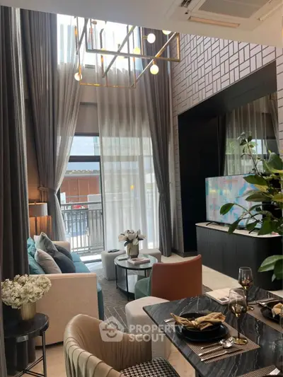 Luxurious modern living room with high ceilings and elegant decor