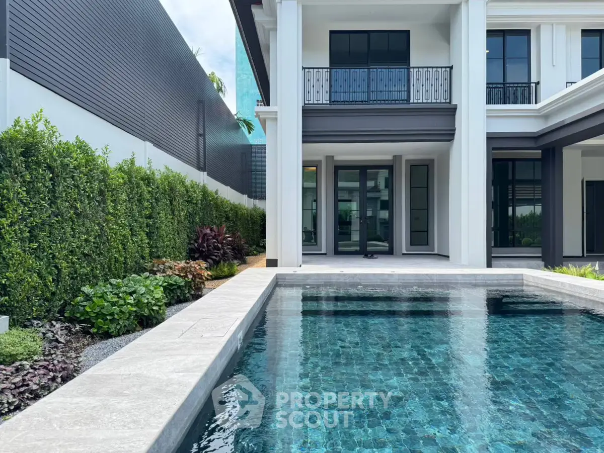 Luxurious modern home with private pool and lush garden, perfect for relaxation and entertainment.