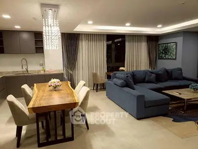 Luxurious modern living room with elegant dining area and stylish decor