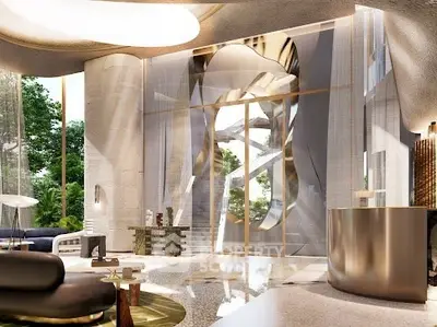 Luxurious modern living room with high ceilings and elegant decor