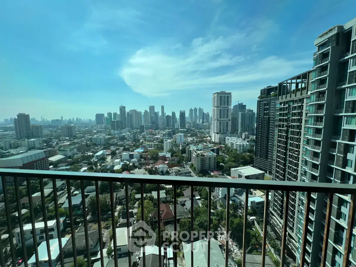 Stunning cityscape view from high-rise balcony in urban skyline