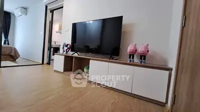 Modern living room with sleek TV stand and stylish decor