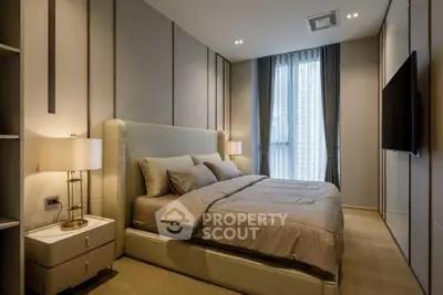Luxurious modern bedroom with elegant decor and large window