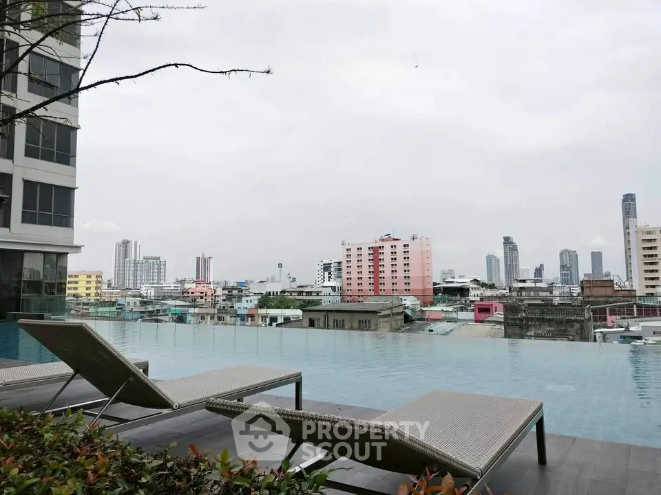 Luxurious rooftop pool with stunning city skyline views, perfect for relaxation and urban living.