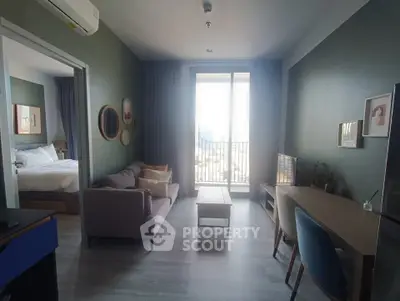 Modern living room with balcony view in stylish apartment