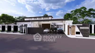 Modern luxury home exterior with sleek design and spacious driveway