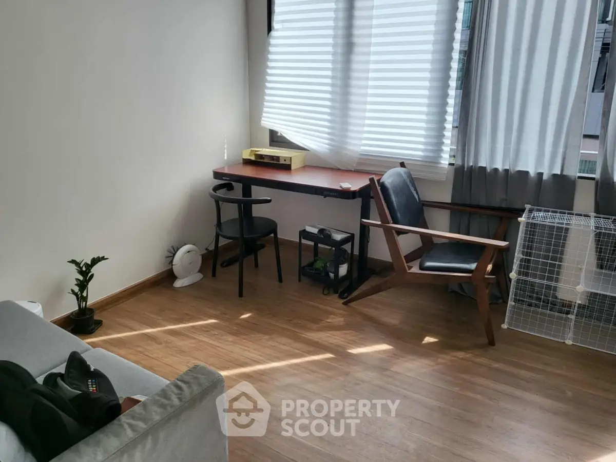 Cozy study room with natural light and minimalist furniture