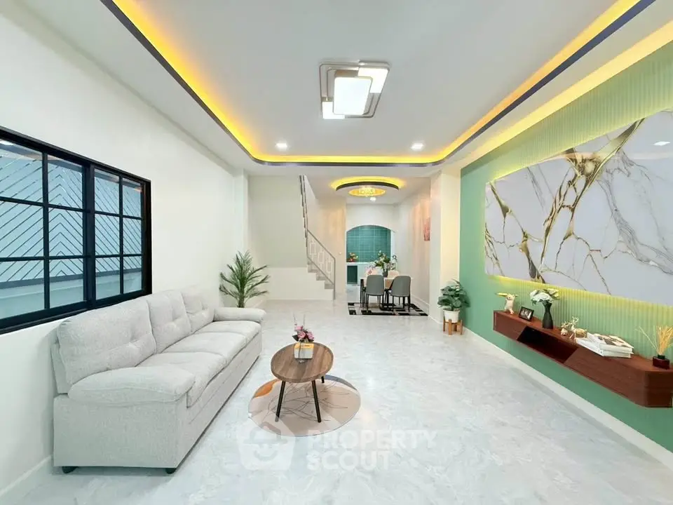 Modern living room with elegant decor and stylish lighting