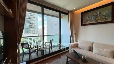 Modern living room with large windows and stylish decor