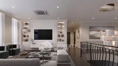 Luxurious modern living room with elegant decor and stylish lighting