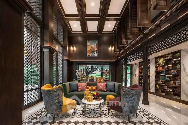 Luxurious living room with elegant decor and high-end furnishings in a sophisticated setting.