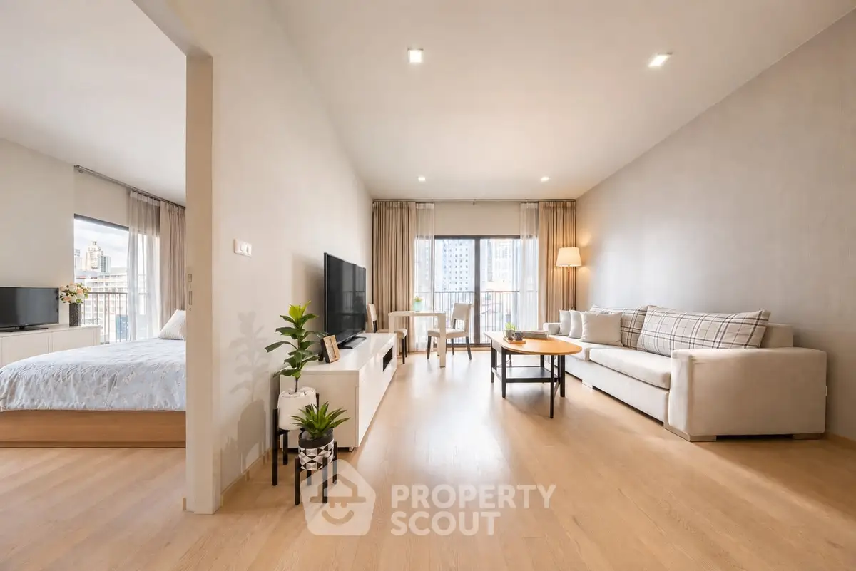 Spacious modern living room with open layout and natural light