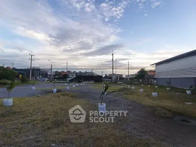 Spacious outdoor area with potential for development, featuring open sky and planted saplings.