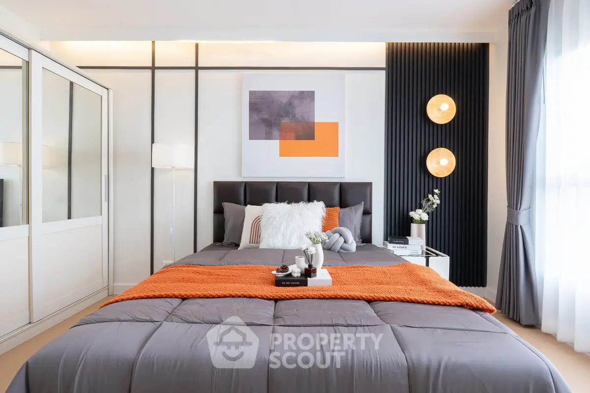 Modern bedroom with stylish decor and cozy ambiance