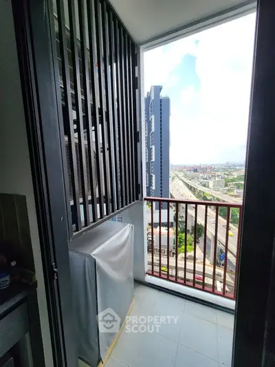 Modern balcony with city view, perfect for urban living enthusiasts.