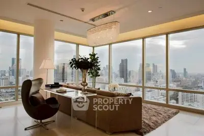 Luxurious living room with panoramic city view and elegant decor