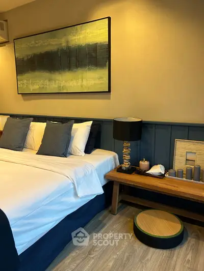 Stylish bedroom with modern decor and cozy ambiance